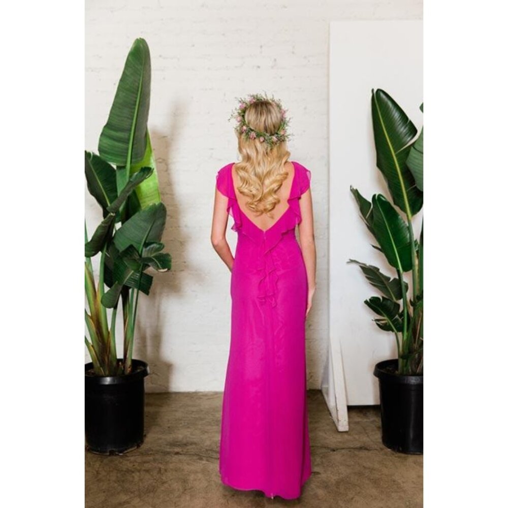 Long Yellow Chiffon Bridesmaid Dress with Ruffles and low back Size 16 - Picture 8 of 9